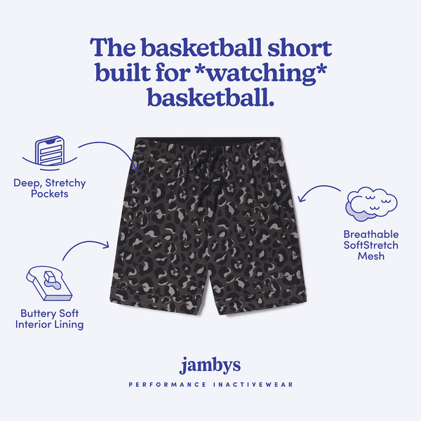 Black Leopard SoftStretch Basketball Shorts