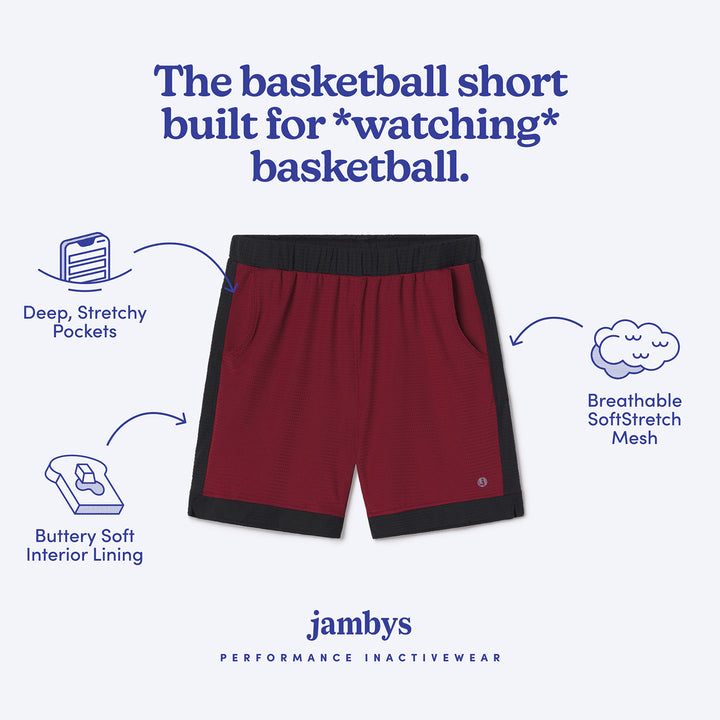 Cabernet/Black SoftStretch Basketball Shorts