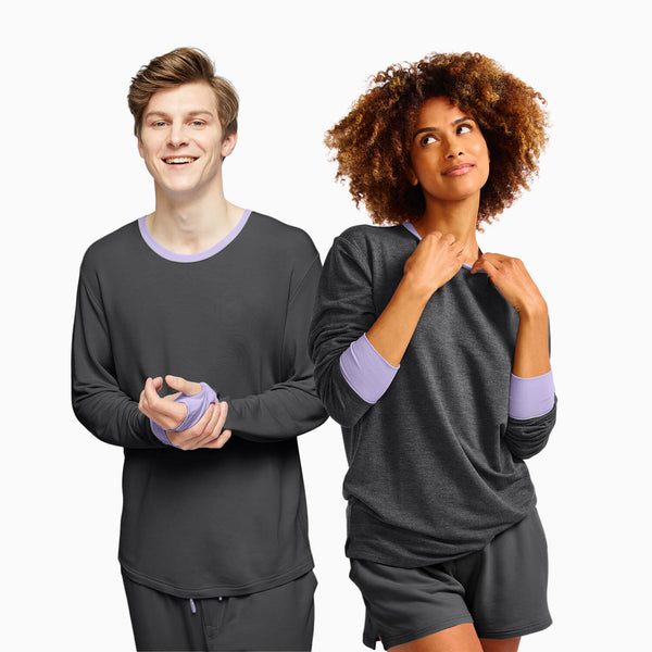 modelsizing1: Ben is 6’1” and wearing a medium. | modelsizing2: Monica is 5'6 and wearing a small.