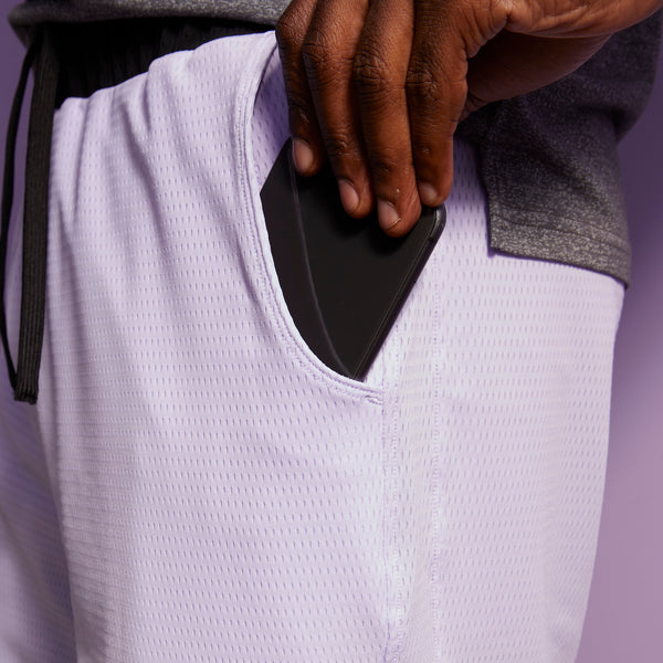 modelsizing1: Narada is 6’0” and wearing a medium. | Lavender/Black SoftStretch Basketball Shorts - Jambys